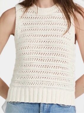 Veronica Beard Sade Mixed Media Open Knit Tank Cream Small Excellent Condition